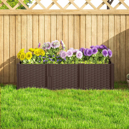 Modular Plastic Raised Garden Bed Kit with Fence Edging 120x43x30 cm - Brown
