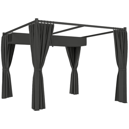 3 x 3m Retractable Pergola with Curtains for Garden, Patio, Deck - Charcoal Grey