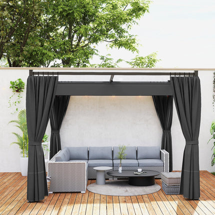 3 x 3m Retractable Pergola with Curtains for Garden, Patio, Deck - Charcoal Grey