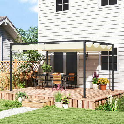4 x 3(m) Metal Pergola with Retractable Roof, Garden Gazebo Canopy Shelter for Outdoor, Patio, Cream White