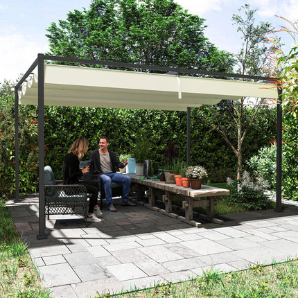 4 x 3(m) Metal Pergola with Retractable Roof, Garden Gazebo Canopy Shelter for Outdoor, Patio, Cream White