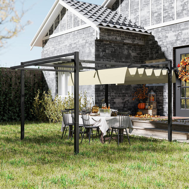 3 x 4m Aluminium Pergola, with Retractable Roof - Grey/Khaki