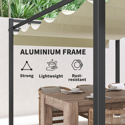 3 x 4m Aluminium Pergola, with Retractable Roof - Grey/Khaki