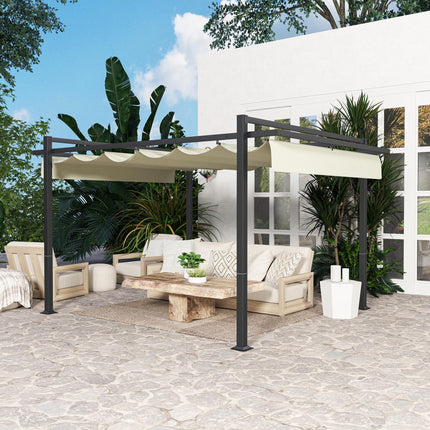 3 x 4m Aluminium Pergola, with Retractable Roof - Grey/Khaki