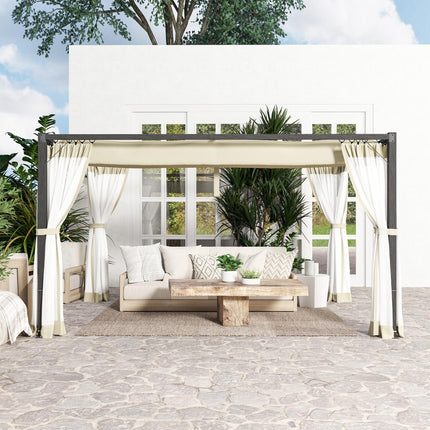 3 x 4m Aluminium Frame Pergola, with Retractable Roof - Khaki