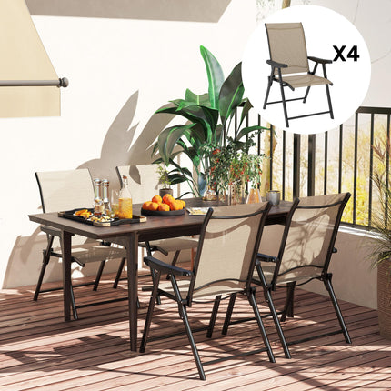 Set of Four Folding Outdoor Chairs - Brown/Black