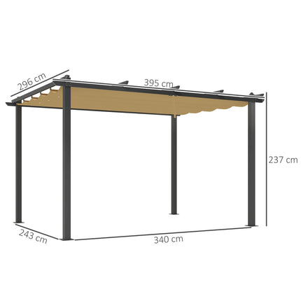 3 x 4m Aluminium Pergola with Retractable Roof - Khaki