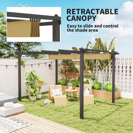 3 x 4m Aluminium Pergola with Retractable Roof - Khaki