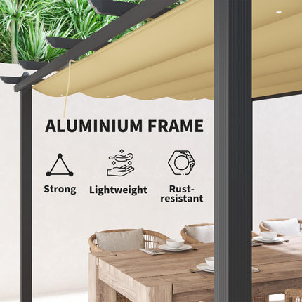 3 x 4m Aluminium Pergola with Retractable Roof - Khaki