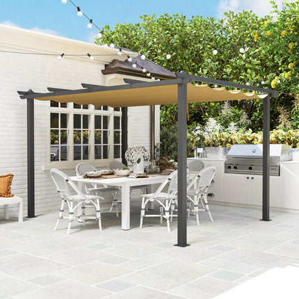 3 x 4m Aluminium Pergola with Retractable Roof - Khaki