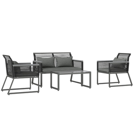 4 Piece PE Rattan Garden Furniture Set with Metal Frame - Charcoal Grey