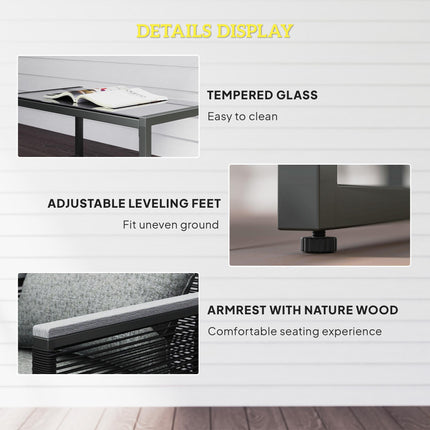 4 Piece PE Rattan Garden Furniture Set with Metal Frame - Charcoal Grey
