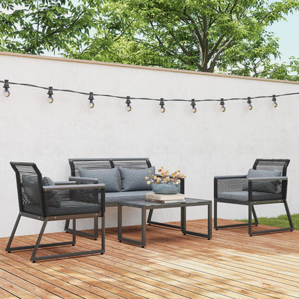 4 Piece PE Rattan Garden Furniture Set with Metal Frame - Charcoal Grey