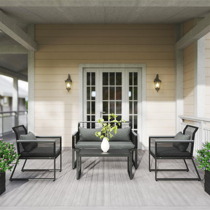 4 Piece PE Rattan Garden Furniture Set with Metal Frame - Charcoal Grey