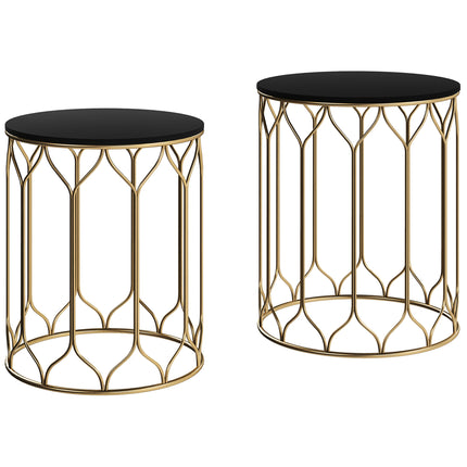 Round Coffee Table Set of 2, Modern Nesting Tables with Ceramic Tile Top, Small