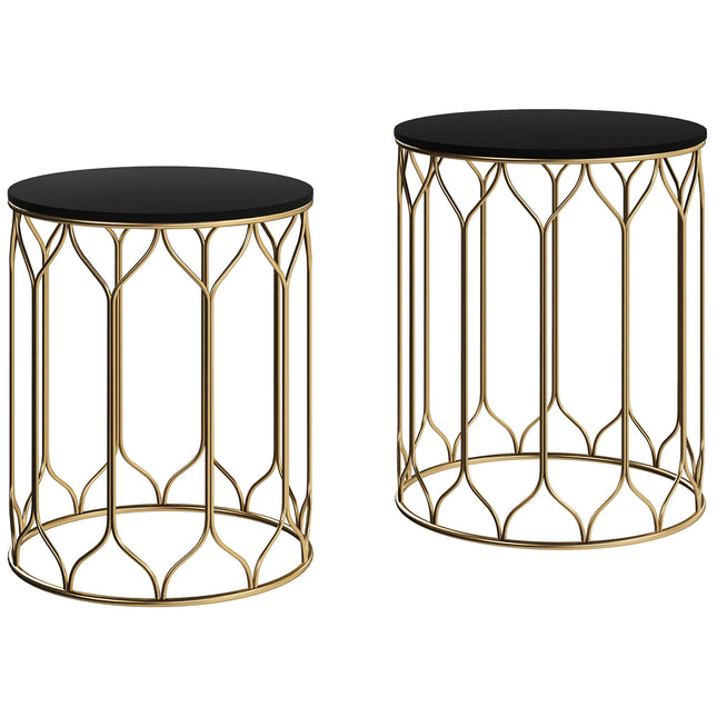 Round Coffee Table Set of 2, Modern Nesting Tables with Ceramic Tile Top, Small
