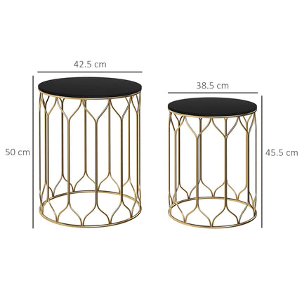Round Coffee Table Set of 2, Modern Nesting Tables with Ceramic Tile Top, Small