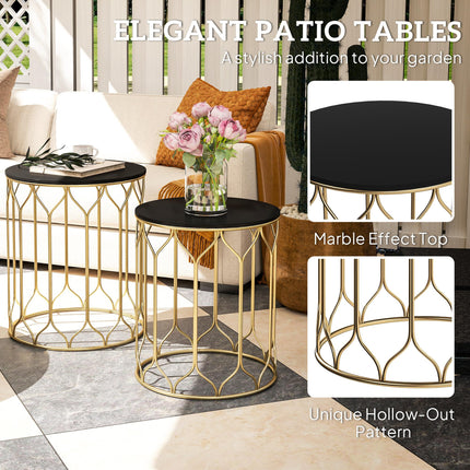 Round Coffee Table Set of 2, Modern Nesting Tables with Ceramic Tile Top, Small