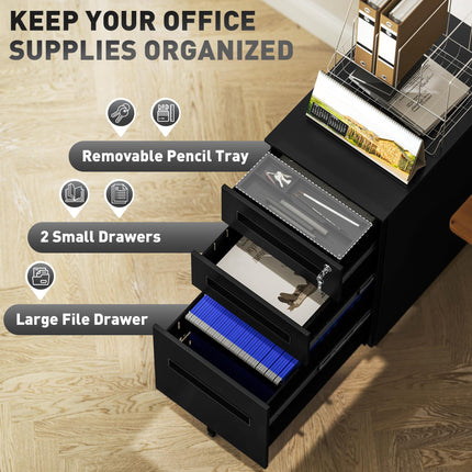 Three-Drawer Steel Filing Cabinet - Black