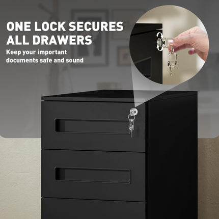 Three-Drawer Steel Filing Cabinet - Black