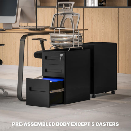 Three-Drawer Steel Filing Cabinet - Black