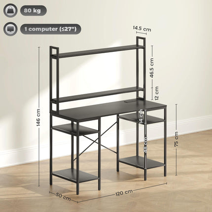 Computer Desk with Power Outlets, USB Ports, RGB LED Lights, Monitor Stand & 2 CPU Stands - Black