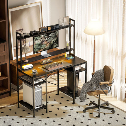 Computer Desk with Power Outlets, USB Ports, RGB LED Lights, Monitor Stand & 2 CPU Stands - Black