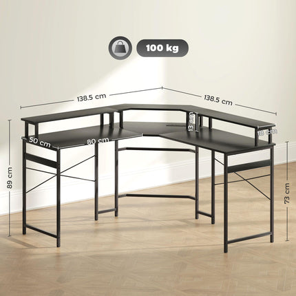 L Shaped Work Desk with 16-Colour LED Lights and Charging Ports - Black