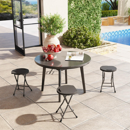 Set of 4 Folding Carry Stools with Powder-Coated Steel Legs - Charcoal Grey