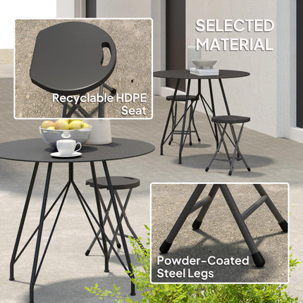 Set of 4 Folding Carry Stools with Powder-Coated Steel Legs - Charcoal Grey