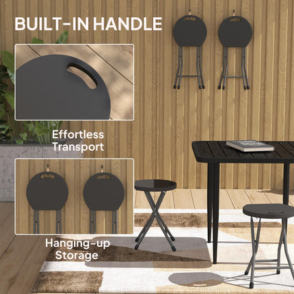 Set of 4 Folding Carry Stools with Powder-Coated Steel Legs - Charcoal Grey