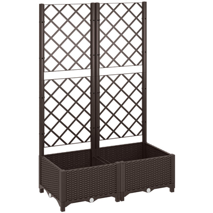 Raised Garden Bed with Trellis and Drainage Holes for Climbing Plants, Vegetables, Flowers - Brown