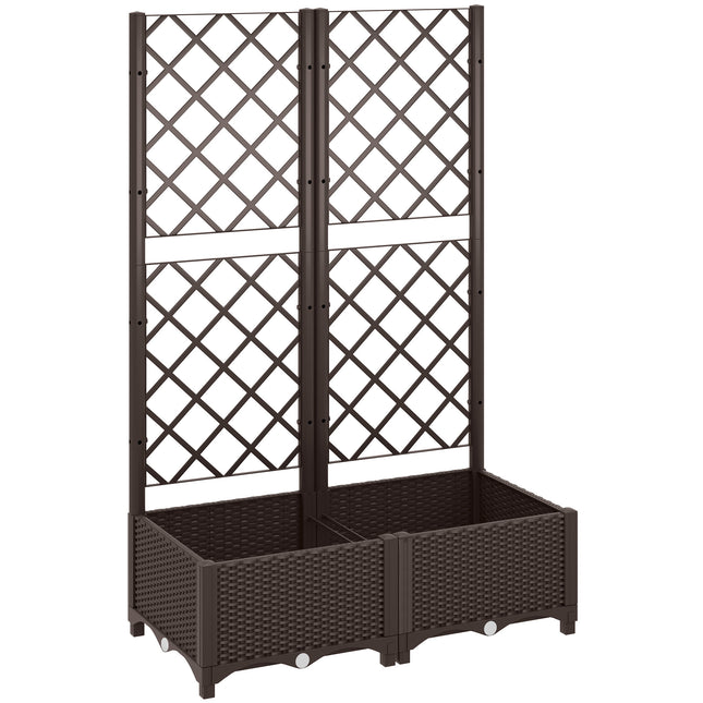 Raised Garden Bed with Trellis and Drainage Holes for Climbing Plants, Vegetables, Flowers - Brown