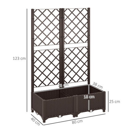 Raised Garden Bed with Trellis and Drainage Holes for Climbing Plants, Vegetables, Flowers - Brown