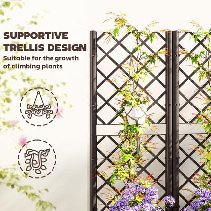 Raised Garden Bed with Trellis and Drainage Holes for Climbing Plants, Vegetables, Flowers - Brown