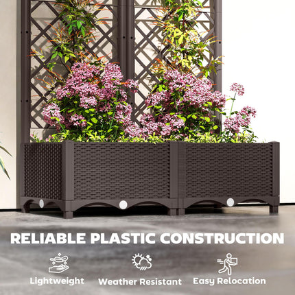 Raised Garden Bed with Trellis and Drainage Holes for Climbing Plants, Vegetables, Flowers - Brown