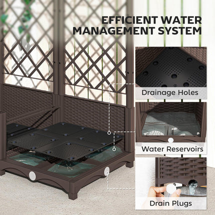 Raised Garden Bed with Trellis and Drainage Holes for Climbing Plants, Vegetables, Flowers - Brown