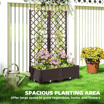 Raised Garden Bed with Trellis and Drainage Holes for Climbing Plants, Vegetables, Flowers - Brown