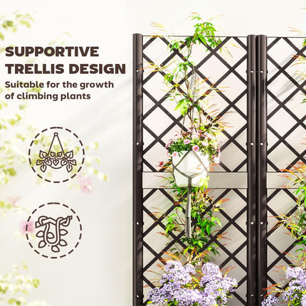 Raised Garden Bed with Trellis for Climbing Plants, Vegetables & Flowers with Drainage Holes and Plugs - Brown