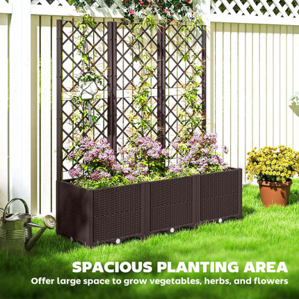 Raised Garden Bed with Trellis for Climbing Plants, Vegetables & Flowers with Drainage Holes and Plugs - Brown