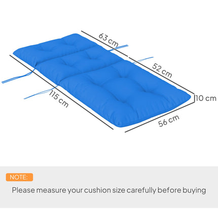 115cm Padded Rocking Chair Cushion Set with Tie Fastenings - Blue