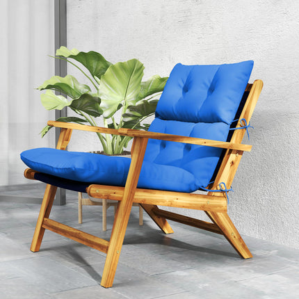 115cm Padded Rocking Chair Cushion Set with Tie Fastenings - Blue