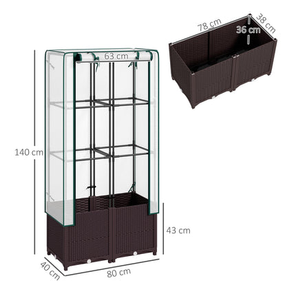 Raised Garden Bed with Trellis and PE Cover 80x40x140 cm - Brown White