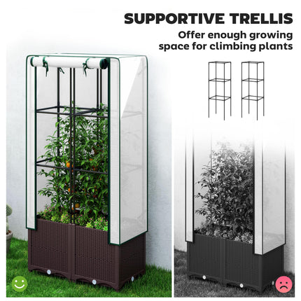 Raised Garden Bed with Trellis and PE Cover 80x40x140 cm - Brown White