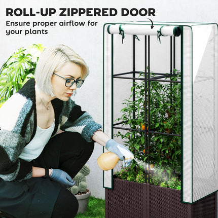 Raised Garden Bed with Trellis and PE Cover 80x40x140 cm - Brown White