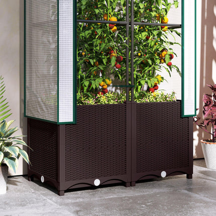 Raised Garden Bed with Trellis and PE Cover 80x40x140 cm - Brown White