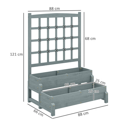 2 Tier Raised Garden Bed with Trellis Elevated Wooden Planter Box - Grey