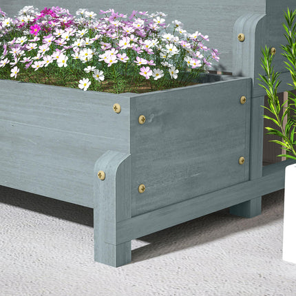 2 Tier Raised Garden Bed with Trellis Elevated Wooden Planter Box - Grey