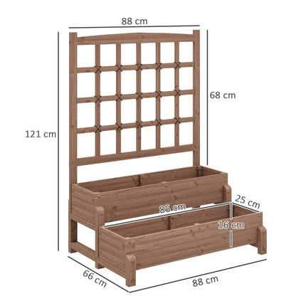 2 Tier Elevated Wooden Garden Bed with Trellis - Brown