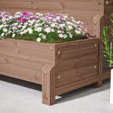 2 Tier Elevated Wooden Garden Bed with Trellis - Brown